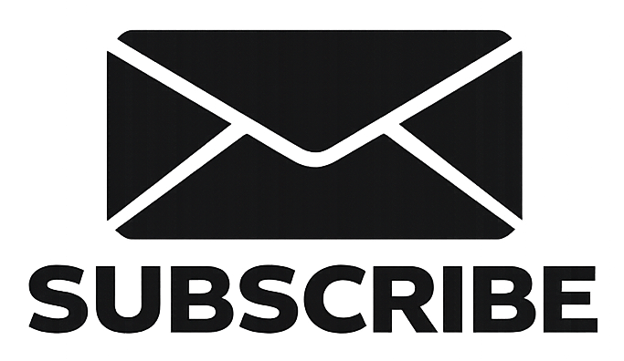 A large black envelope icon is centered above the word "SUBSCRIBE" in bold, uppercase black letters on a light gray background, suggesting an invitation to join a mailing list or newsletter.